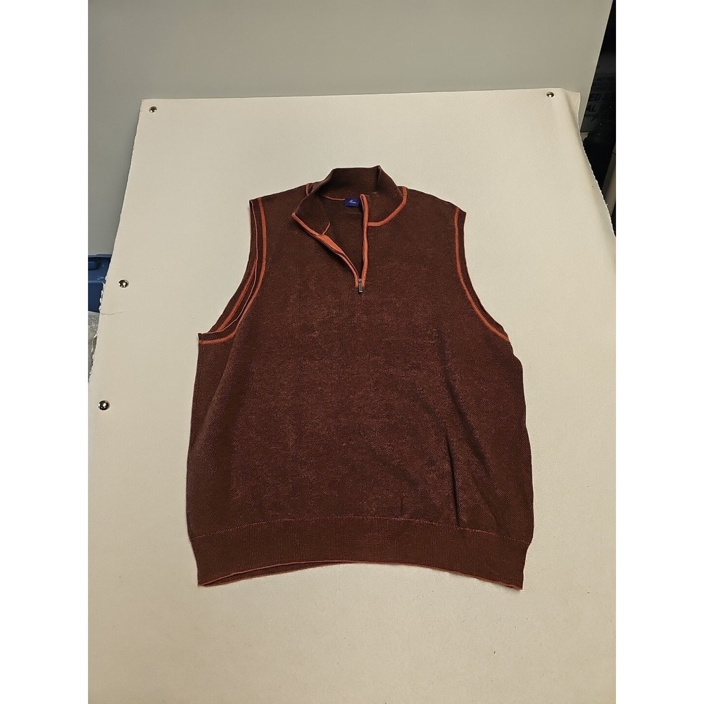 Alan Flusser Mens Cotton Sweater Vest  1/4 Zip Size XL oarnge Brown